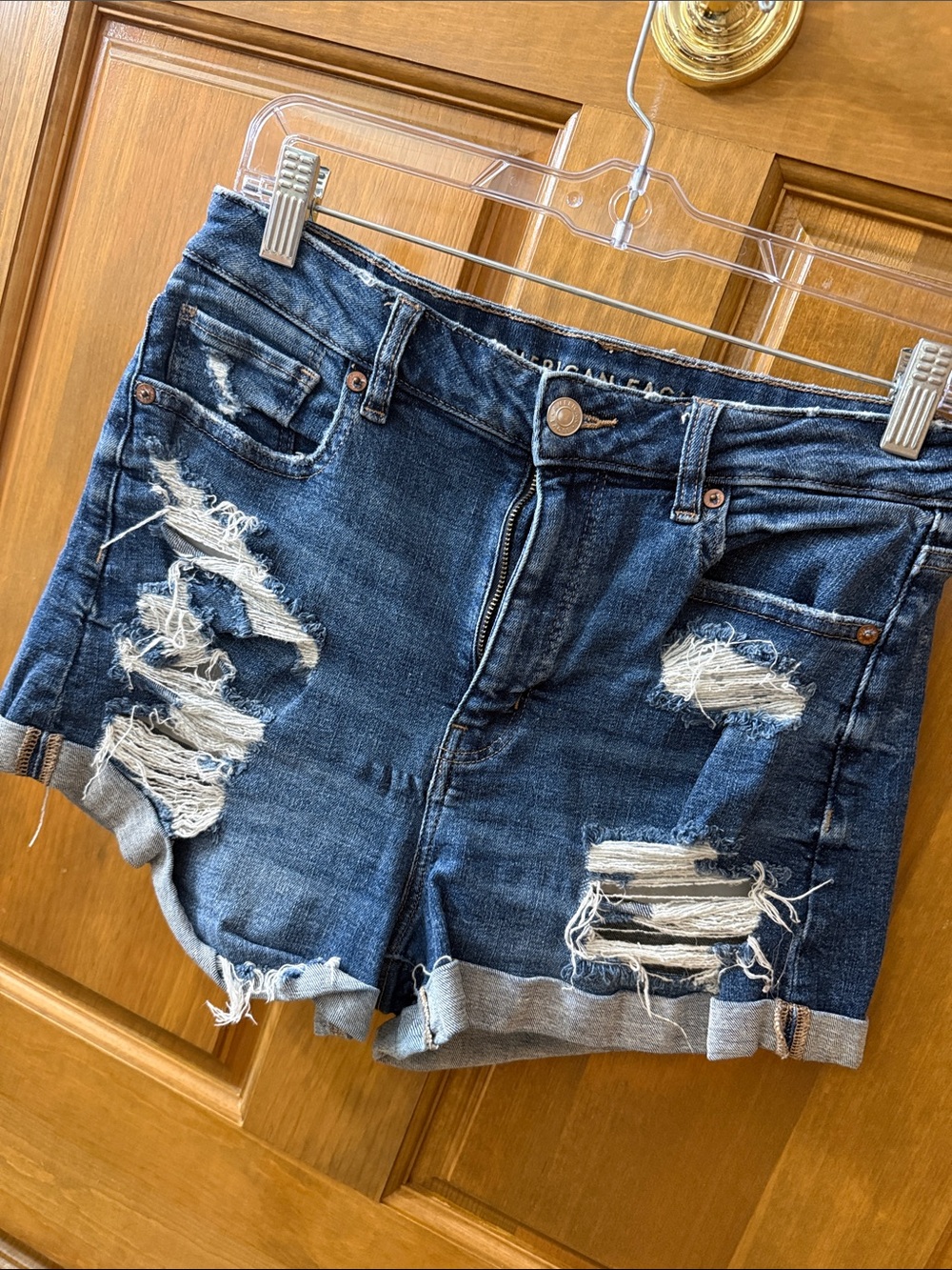American Eagle Outfitters Distressed Dark Blue Denim Cutoff Shorts